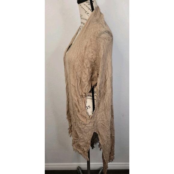 Free People All Tous Cardigan Sz OS Fishnet Bohemian Western High Low Tan Beachy - Picture 6 of 11